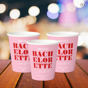 Bold Pink & Red Bachelorette Weekend Paper Cups