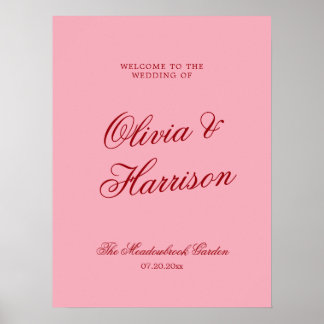 Bold Pink Red Clean Modern Wedding Welcome Sign