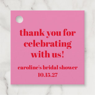Bold Pink Red Custom Bridal Shower Thank You Favour Tags