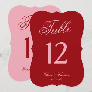 Bold Pink Red Die Cut Script Table Numbers