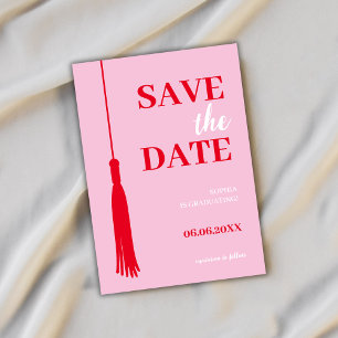 Bold Pink & Red Grad Tassel Graduation Save The Date