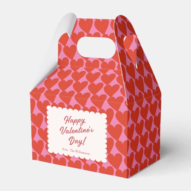 Bold Pink Red Heart Valentines Personalized Name Favour Box (Front Side)