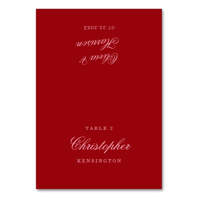 Bold Pink Red Minimalist Script Wedding Place Card (Front)