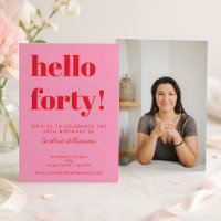 Bold Pink Red Modern 40th Birthday Photo