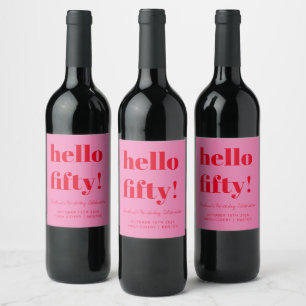 Bold Pink Red Modern 50th Birthday Custom Wine Label