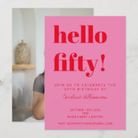 Bold Pink Red Modern 50th Birthday Photo
