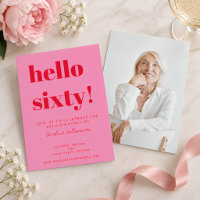 Bold Pink Red Modern 60th Birthday Photo
