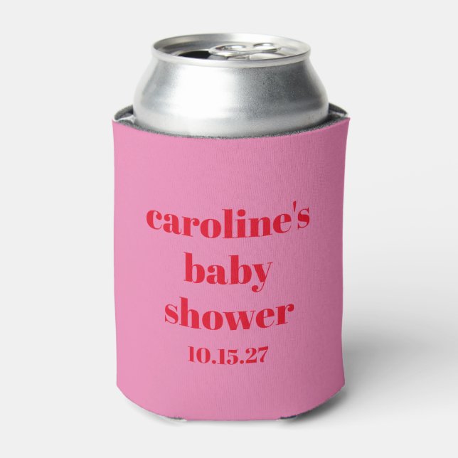Bold Pink Red Modern Fun Custom Baby Shower Can Cooler (Can Front)