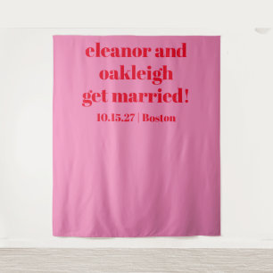 Bold Pink Red Modern Wedding Custom Backdrop Tapestry
