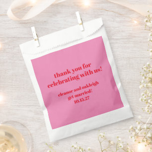 Bold Pink Red Modern Wedding Custom Thank You Favour Bags