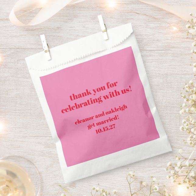 Bold Pink Red Modern Wedding Custom Thank You Favour Bags (Clipped)