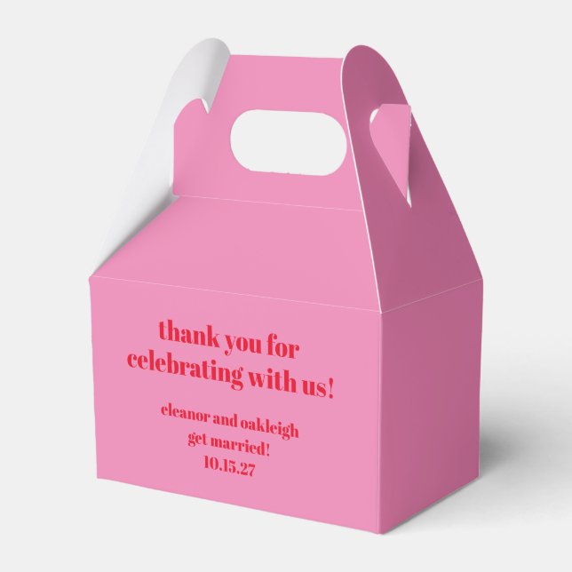 Bold Pink Red Modern Wedding Custom Thank You Favour Box (Front Side)