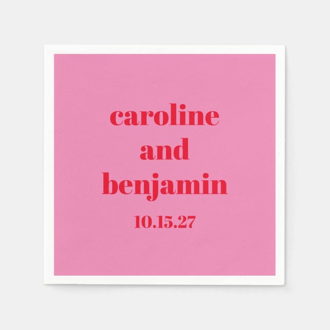 Bold Pink Red Modern Wedding Personalised Napkin (Front)