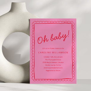 Bold Pink Red Modern Whimsical Border Baby Shower Invitation