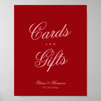 Bold Pink Red Script Cards Gifts Table Sign