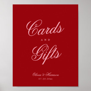 Bold Pink Red Script Cards Gifts Table Sign