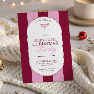 Bold pink red stripe Girls Christmas Invitation