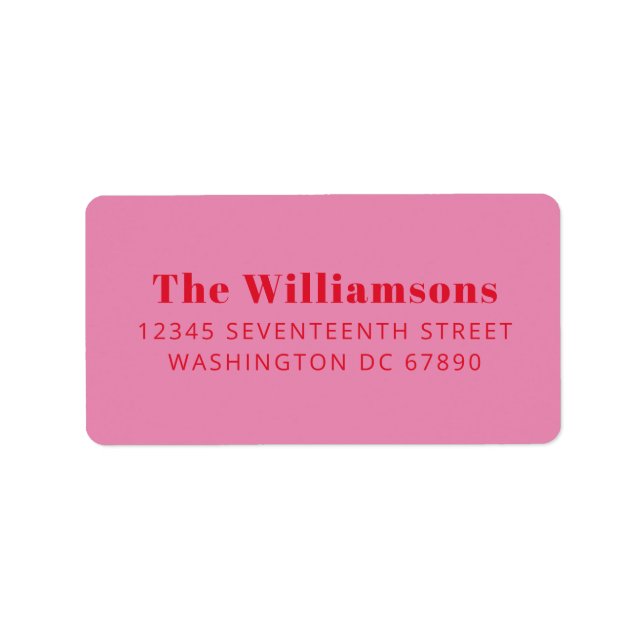Bold Pink Red Typography Custom Return Address Label (Front)