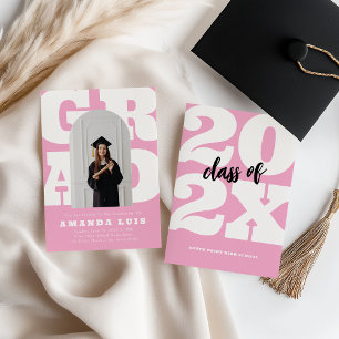 Bold Pink Retro Graduation Invitation