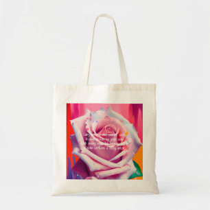 Bold Pink Rose in Bloom Poem Bohemian Artsy Tote Bag