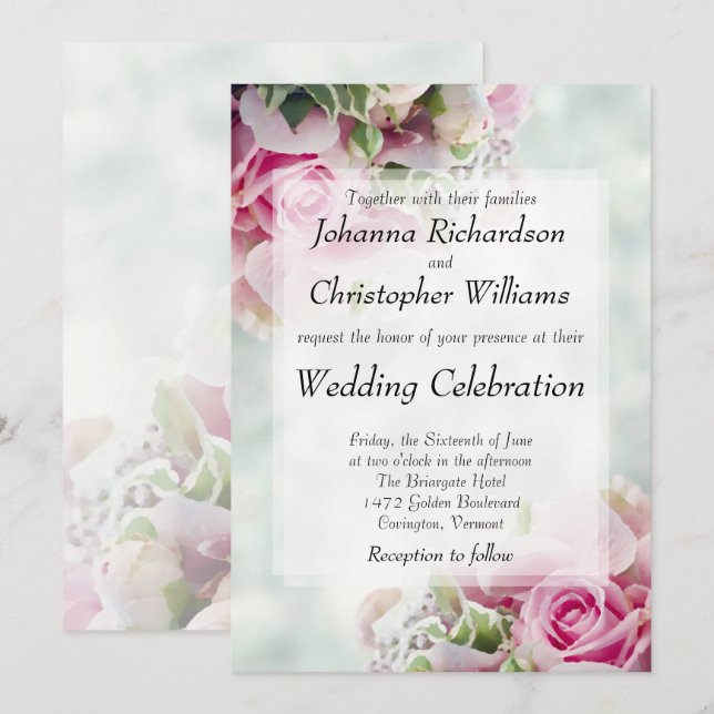 Bold Pink Roses Chic Floral Wedding Invitation (Front/Back)