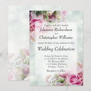 Bold Pink Roses Chic Floral Wedding Invitation