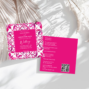 Bold pink Spanish talavera all in one wedding Invitation