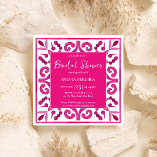 Bold pink Spanish talavera Mexican bridal shower Invitation