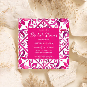 Bold pink Spanish talavera Mexican bridal shower Invitation