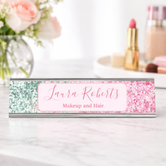 Bold Pink Sparkle Branding Desk Name Plate