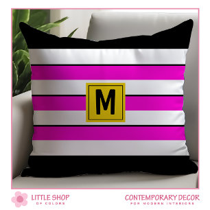 Bold Pink Stripes Monogram Cushion