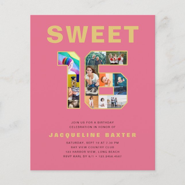Bold Pink Sweet 16 Birthday Photo  Flyer (Front)