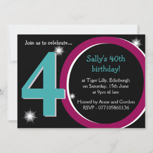 Bold Pink & Teal Fortieth 40th Birthday Party Invitation
