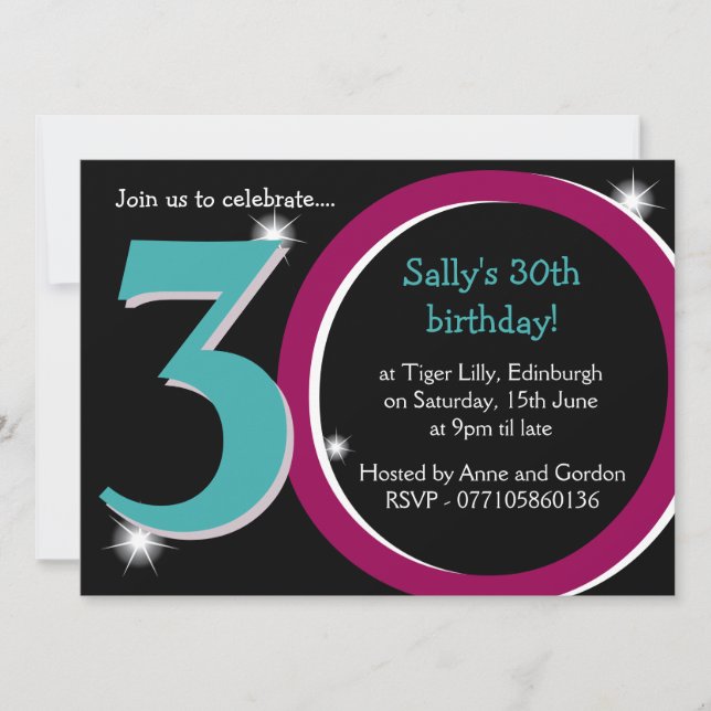 Bold Pink & Teal Thirtieth 30th Birthday Party Invitation (Front)