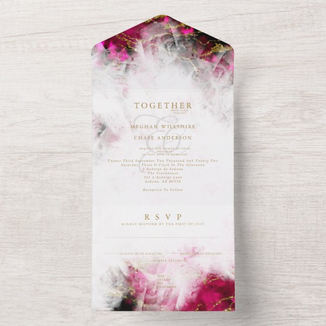 Bold Pink Tourmaline and Crystal Geode All In One Invitation (Inside)