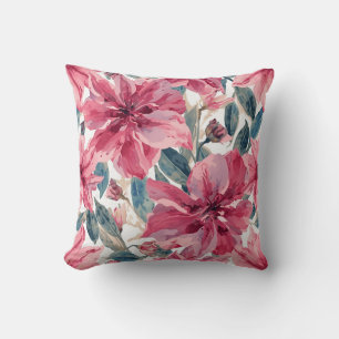 Bold Pink Tropical Botanical Floral Pattern Cushion