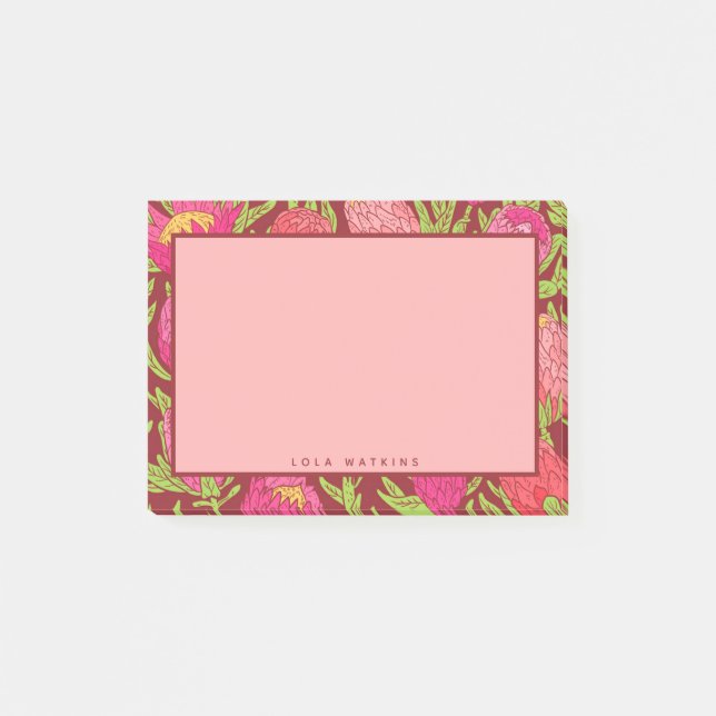 Bold Pink Tropical Floral Pattern Post-it Notes (Front)