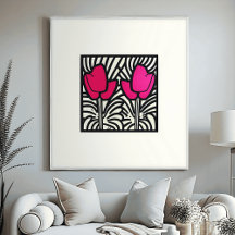 Bold Pink Tulips Pop Art Print