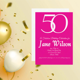 Bold Pink Typography 50 and Fabulous Birthday Invitation