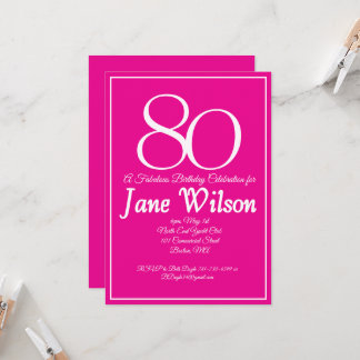 Bold Pink Typography 80 and Fabulous Birthday Invitation