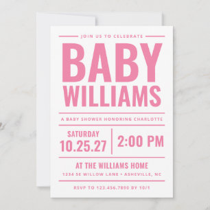 Bold Pink Typography Girl Baby Shower Invitation
