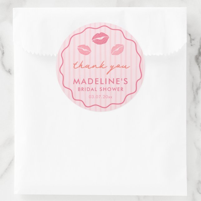 Bold Pink Valentine's Day Bridal Shower Favor Classic Round Sticker (Bag)