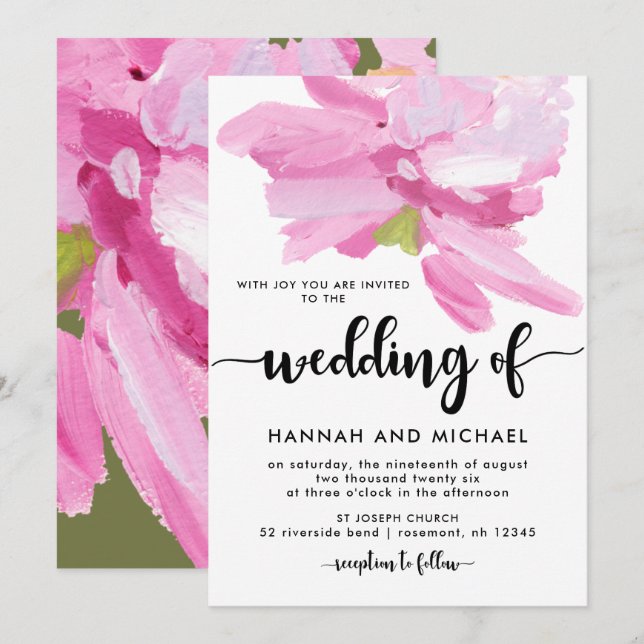 Bold Pink Watercolor Floral Wedding Invitation (Front/Back)