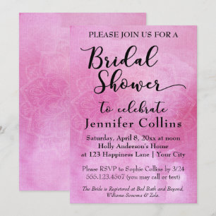 Bold Pink Watercolor Mandala Bridal Shower Invite