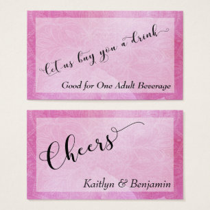 Bold Pink Watercolor Mandala Wedding Drink Tickets