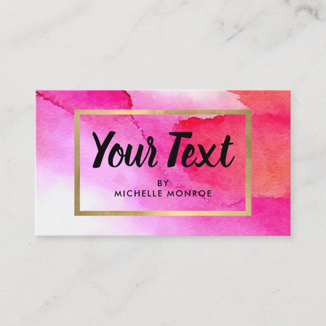 Bold Pink Watercolors Custom Text Lash Extensions Business Card (Front)