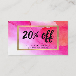 Bold Pink Watercolors Discount Coupon Card