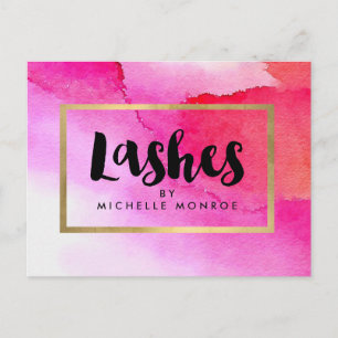 Bold Pink Watercolors Lash Extensions Salon Postcard