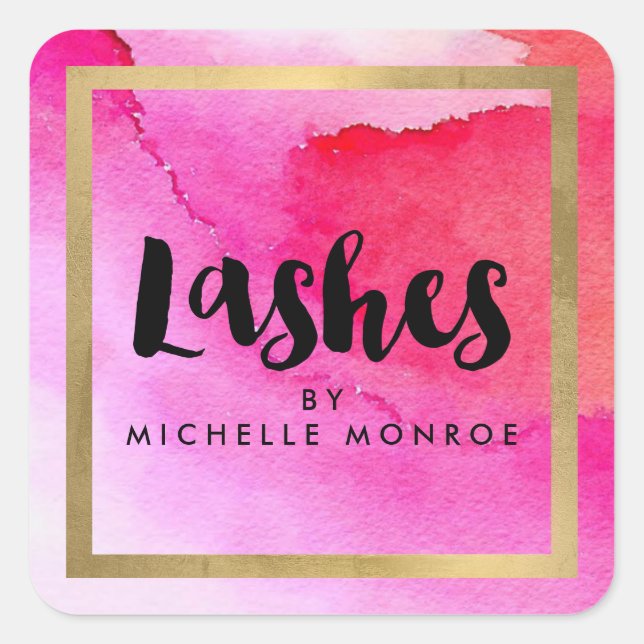 Bold Pink Watercolors Lash Extensions Salon Square Sticker (Front)