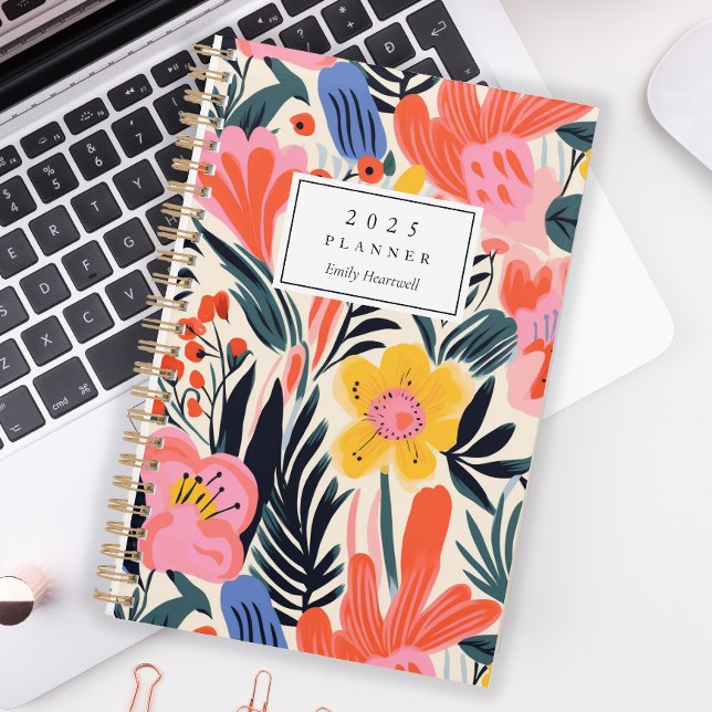 Bold Pink Yellow Floral Pattern Personalised 2025 Planner (Creator Uploaded)